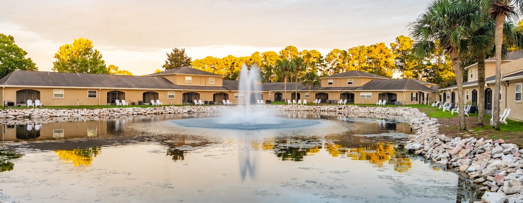 a fountain in a pond