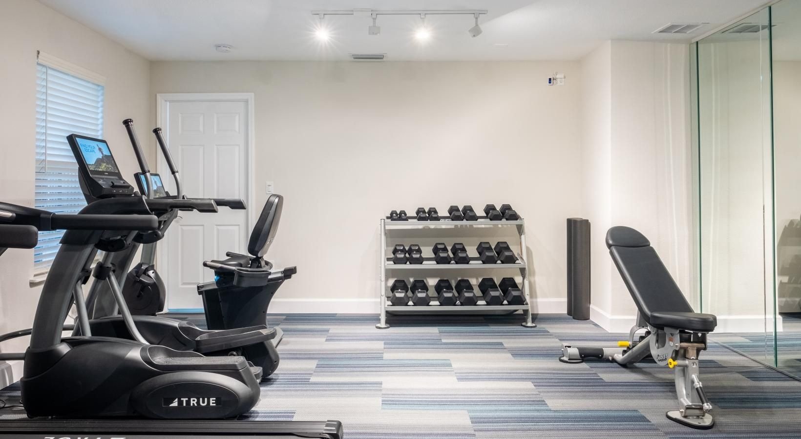 Get your workout on a gym with exercise equipment