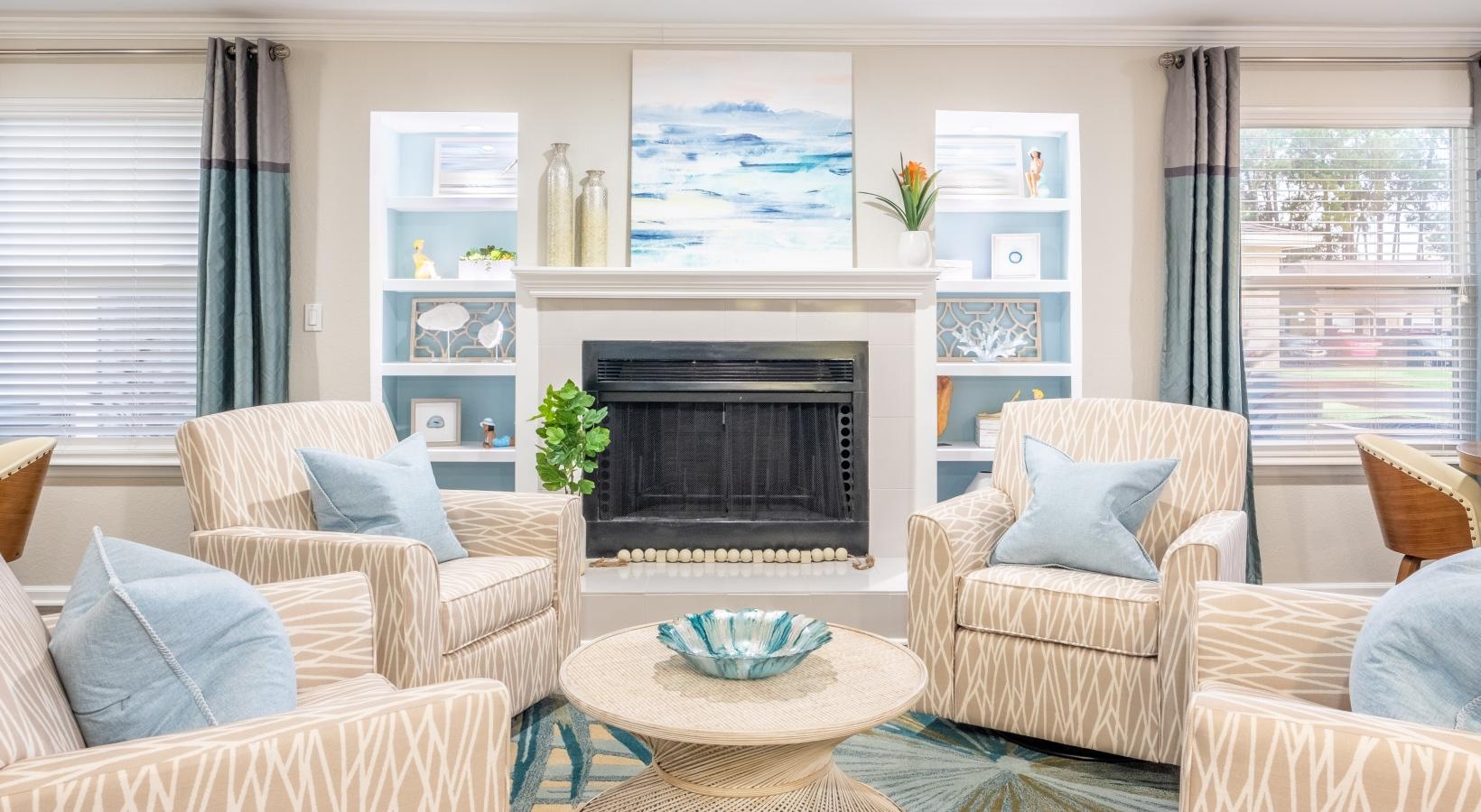 Find your perfect fit at Pickwick Flats a living room with a fireplace